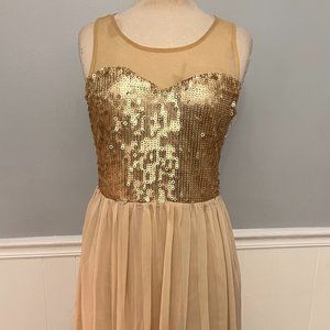 Gold Sequin Chiffon Dress NWOT